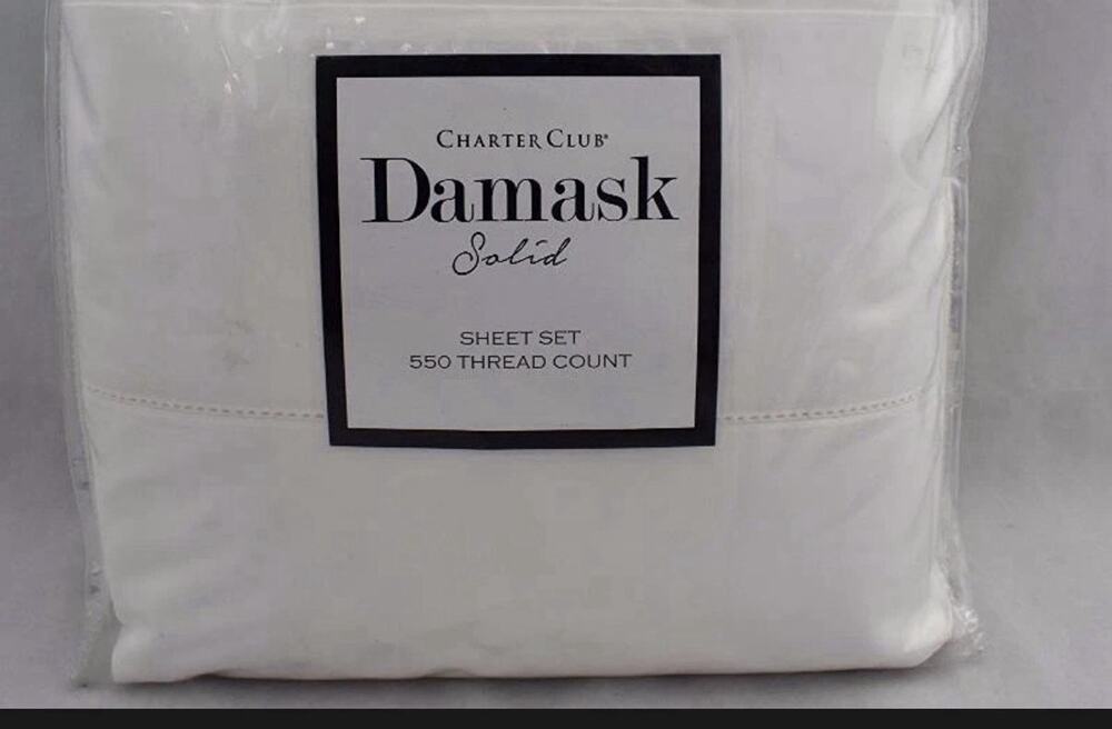 Charter Club Damask Solid 550 Thread Count KING X DEEP Flat Sheet & Cases White